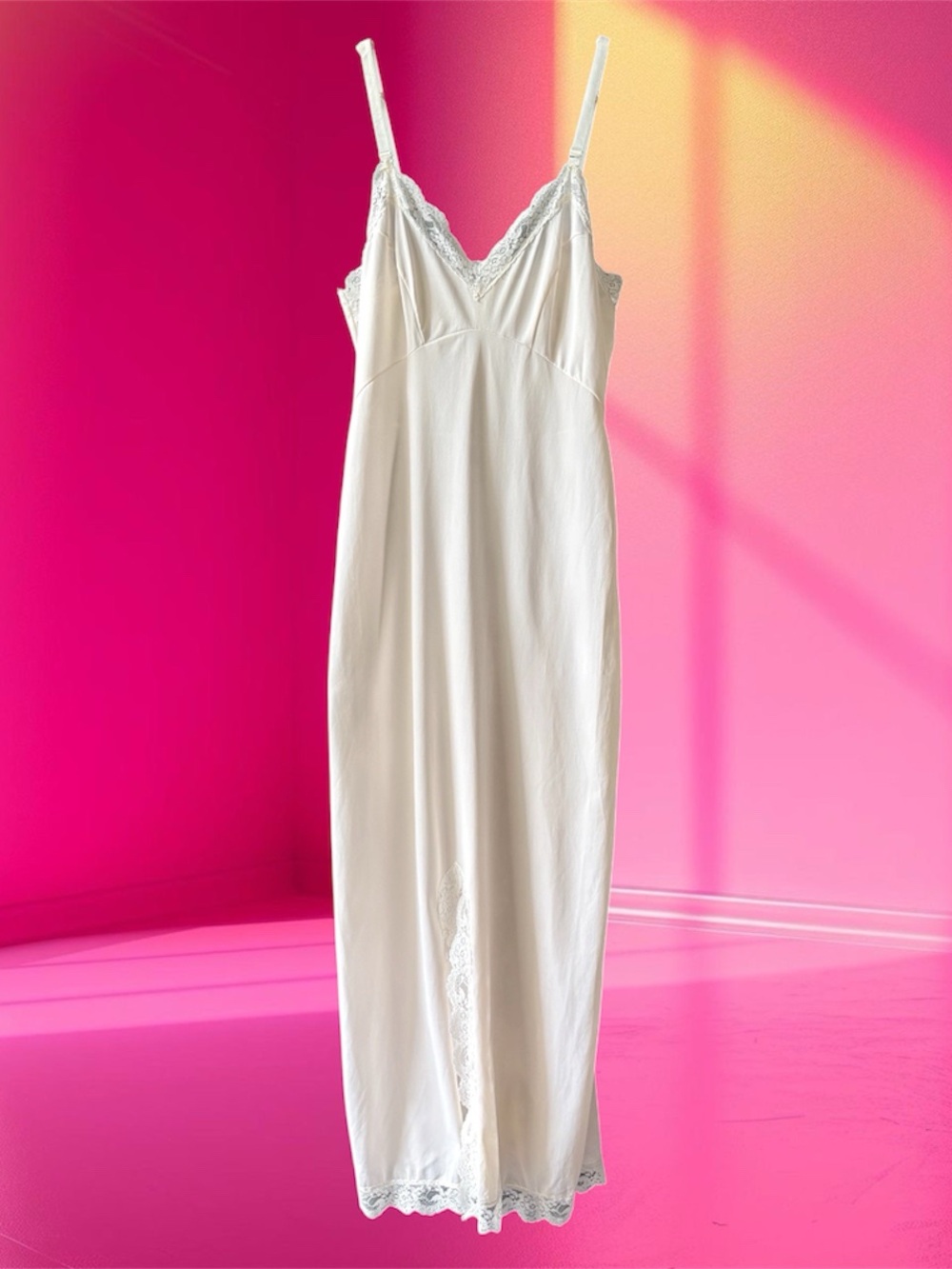 VTG JC Penney Gaymode Ivory Nylon Lace Slip Dress Size S 34.5